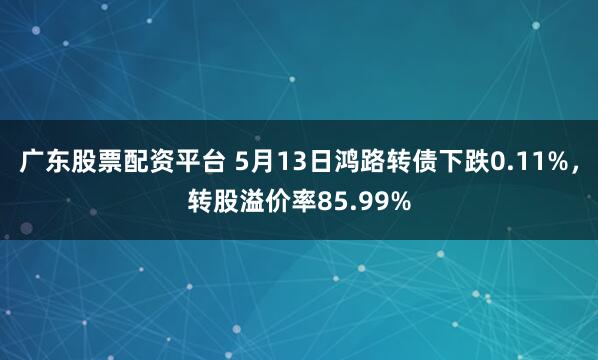 广东股票配资平台 5月13日鸿路转债下跌0.11%，转股溢价率85.99%