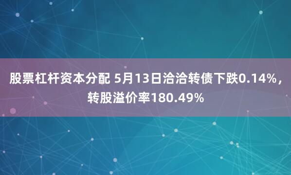 股票杠杆资本分配 5月13日洽洽转债下跌0.14%，转股溢价率180.49%