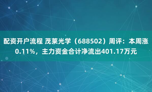 配资开户流程 茂莱光学（688502）周评：本周涨0.11%，主力资金合计净流出401.17万元